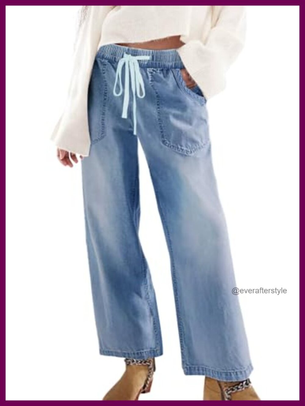 SESERAGI Womens Barrel Stretch Jeans Drawstring Pull On Denim Jeans
